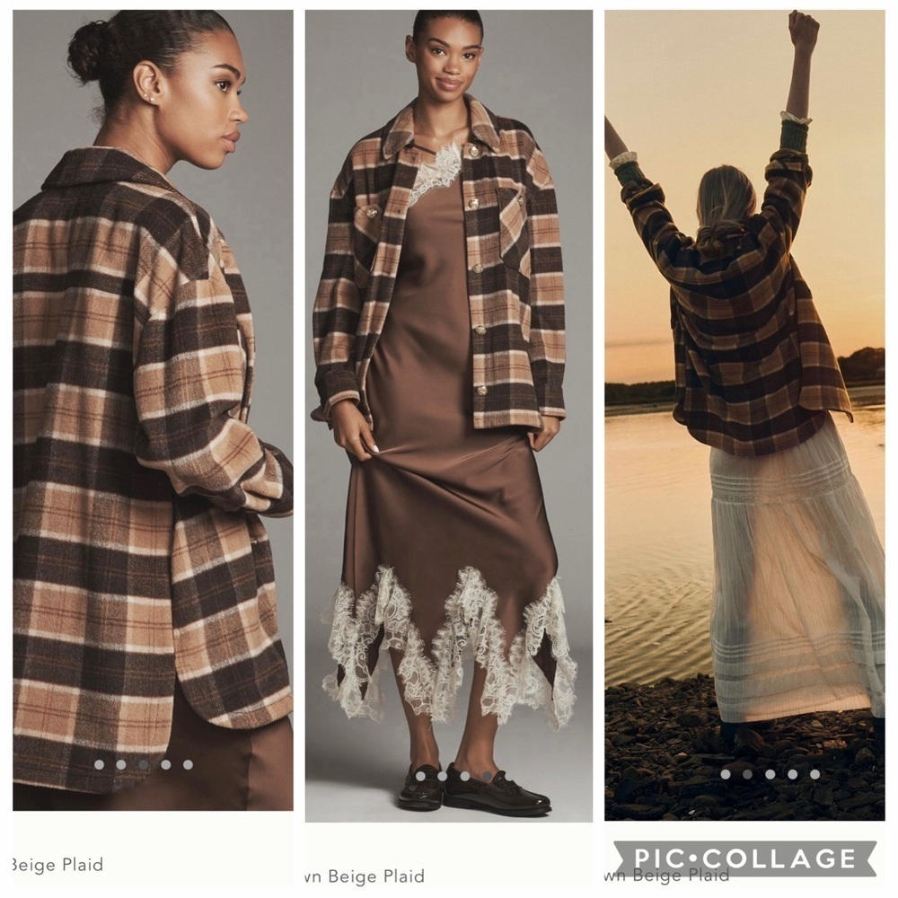 NWT new small Anthropologie avec les filles Plaid Button jacket shacket brown - Picture 9 of 16